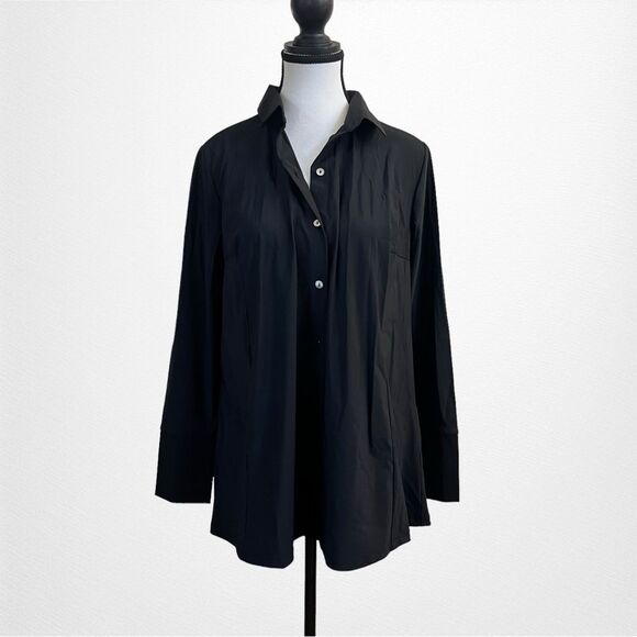 New with Tags Marla Wynne Stretch Tech Button-Up Shirt Pockets Black, Small - Picture 1 of 9